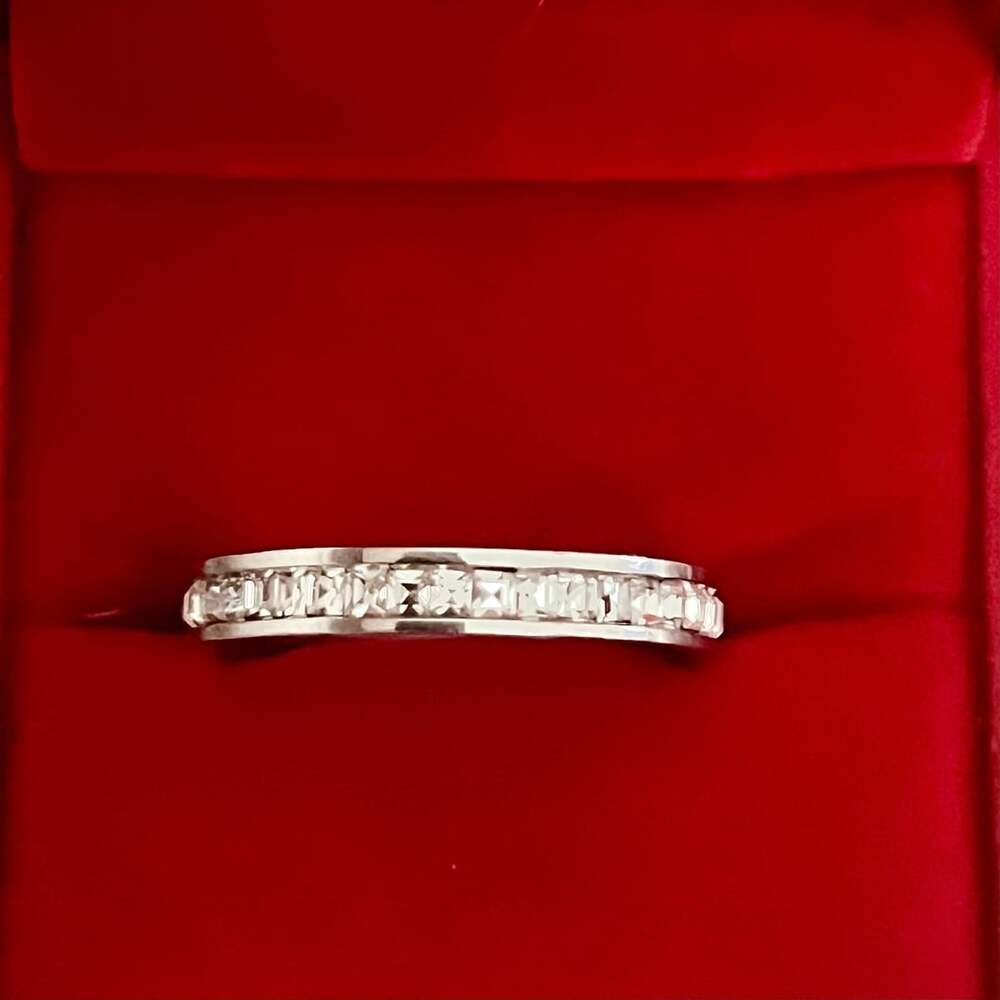 Diamond Channel Set Eternity Band White Gold Plated 4mm Band Size 12